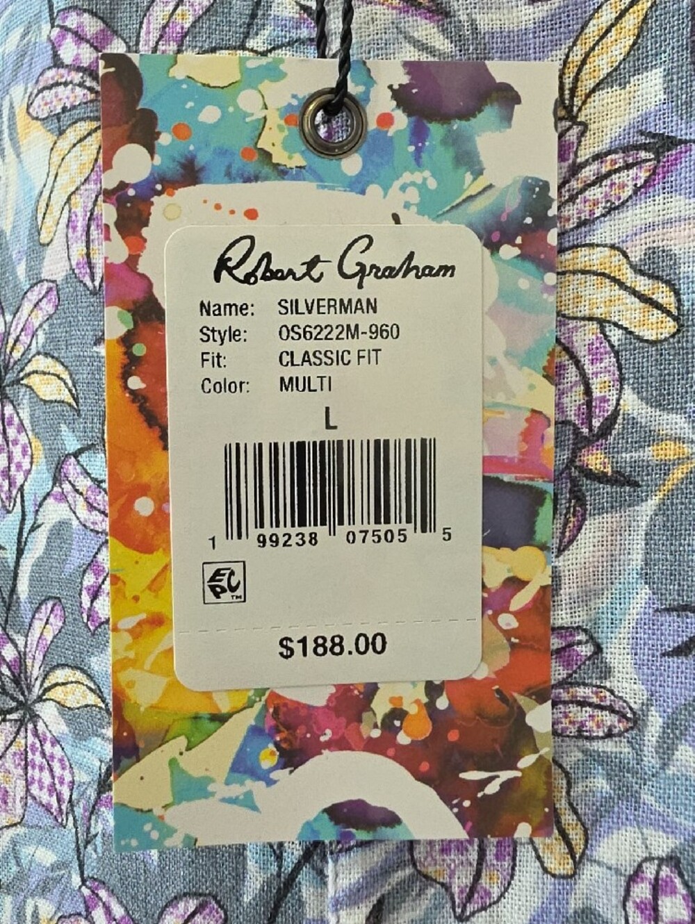 Robert Graham Mens Large Light Blue Floral Short Sleeve Button-Down Shirt - Picture 5 of 13
